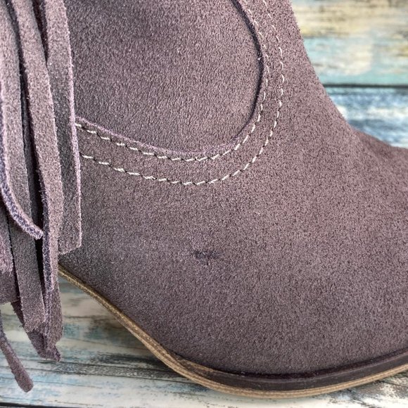 Steve Madden Ohio Womens Ankle Boot Size 8M Gray Suede Fringe Zip Western Bootie - Picture 11 of 13